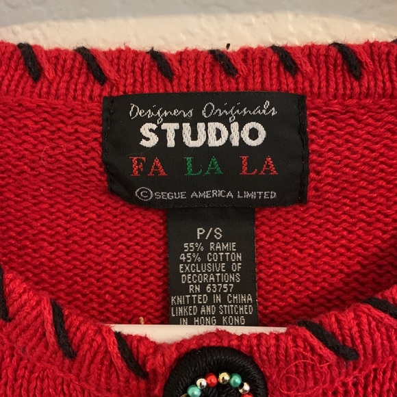 VINTAGE DESIGNERS ORIGINALS STUDIO UGLY CHRISTMAS CARDIGAN SWEATER RED - Picture 5 of 9